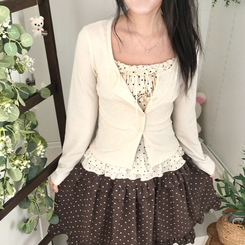 끈조절 빈티지 여리핏 프릴 캉캉 리본 도트 레이어드 나시 가디건 세트 아이보리