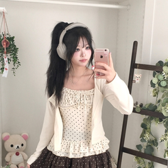 끈조절 빈티지 여리핏 프릴 캉캉 리본 도트 레이어드 나시 가디건 세트 아이보리
