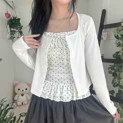 끈조절 빈티지 여리핏 프릴 캉캉 리본 도트 레이어드 나시 가디건 세트 화이트