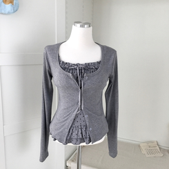 끈조절 빈티지 여리핏 프릴 캉캉 리본 도트 레이어드 나시 가디건 세트