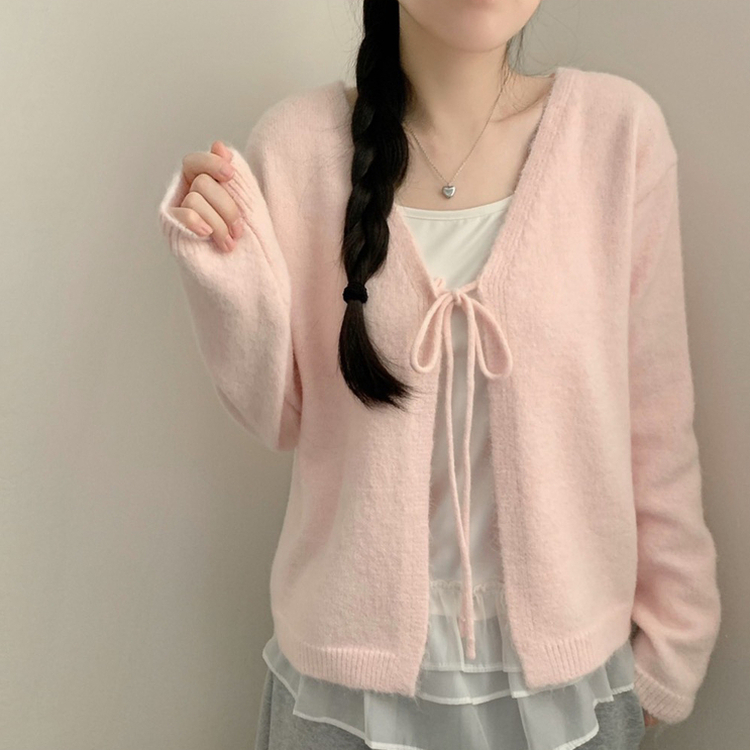 리본 긴팔 니트 가디건 볼레로 레이스 캉캉 나시 끈나시 롱나시 세트 투피스 레이어드 발레코어 봄 봄옷 벚꽃 핑크