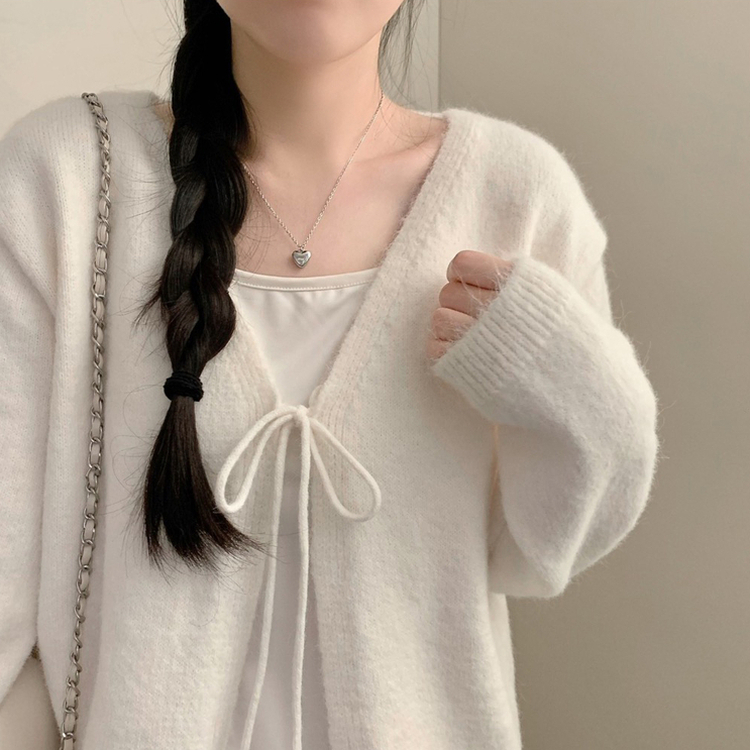 리본 긴팔 니트 가디건 볼레로 레이스 캉캉 나시 끈나시 롱나시 세트 투피스 레이어드 발레코어 봄 봄옷 벚꽃 아이보리