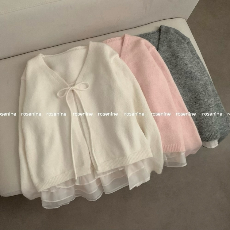 리본 긴팔 니트 가디건 볼레로 레이스 캉캉 나시 끈나시 롱나시 세트 투피스 레이어드 발레코어 봄 봄옷 벚꽃