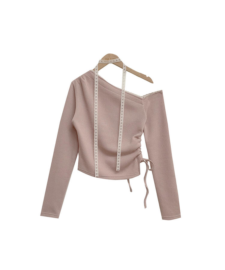 【タイ付き】ワンショルダーレースニット