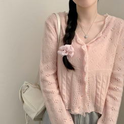 헤이 펀칭 브이넥 긴팔 니트 가디건 봄 봄옷 벚꽃 여리 청순 데이트 핑크 핑크