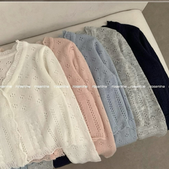 헤이 펀칭 브이넥 긴팔 니트 가디건 봄 봄옷 벚꽃 여리 청순 데이트 핑크