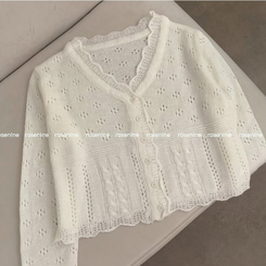 헤이 펀칭 브이넥 긴팔 니트 가디건 봄 봄옷 벚꽃 여리 청순 데이트 핑크