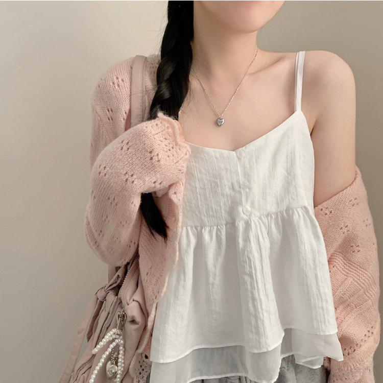 헤이 펀칭 브이넥 긴팔 니트 가디건 봄 봄옷 벚꽃 여리 청순 데이트 핑크 핑크