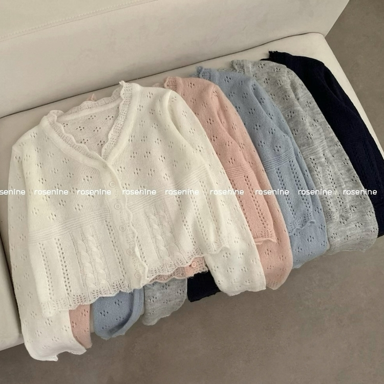 헤이 펀칭 브이넥 긴팔 니트 가디건 봄 봄옷 벚꽃 여리 청순 데이트 핑크