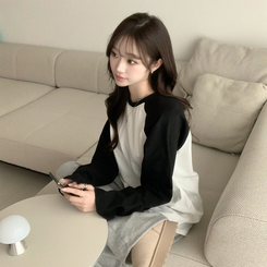 레인보우 오버핏 배색 나그랑 긴팔 티셔츠 루즈핏 래글런 긴팔티 겨울 데일리 박시핏 레이어드 상의 남여공용 커플티 아이보리