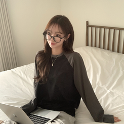 레인보우 오버핏 배색 나그랑 긴팔 티셔츠 루즈핏 래글런 긴팔티 겨울 데일리 박시핏 레이어드 상의 남여공용 커플티 블랙