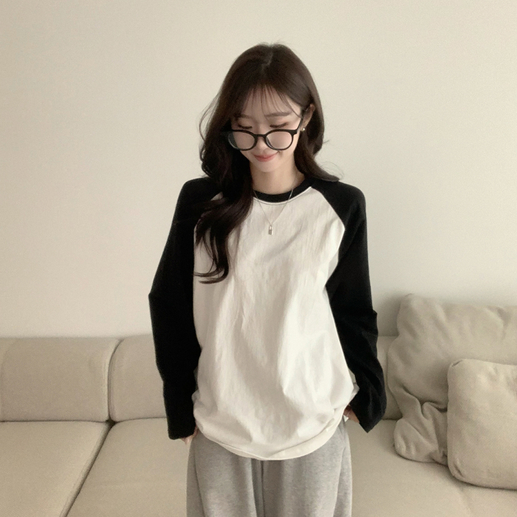 레인보우 오버핏 배색 나그랑 긴팔 티셔츠 루즈핏 래글런 긴팔티 겨울 데일리 박시핏 레이어드 상의 남여공용 커플티 아이보리