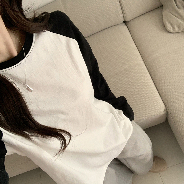 레인보우 오버핏 배색 나그랑 긴팔 티셔츠 루즈핏 래글런 긴팔티 겨울 데일리 박시핏 레이어드 상의 남여공용 커플티 아이보리