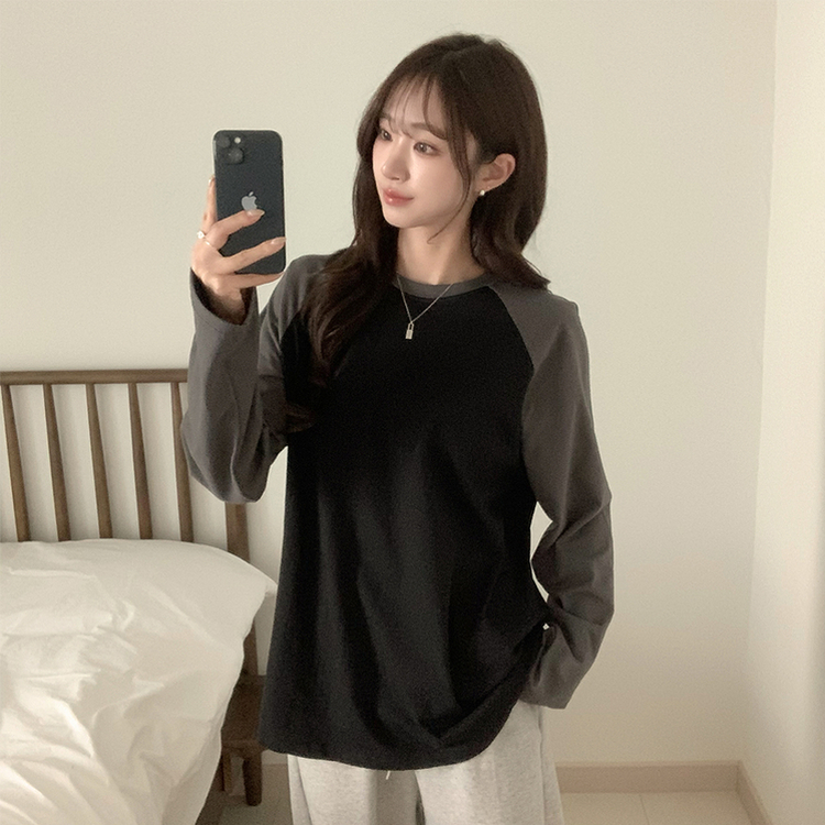 레인보우 오버핏 배색 나그랑 긴팔 티셔츠 루즈핏 래글런 긴팔티 겨울 데일리 박시핏 레이어드 상의 남여공용 커플티 블랙