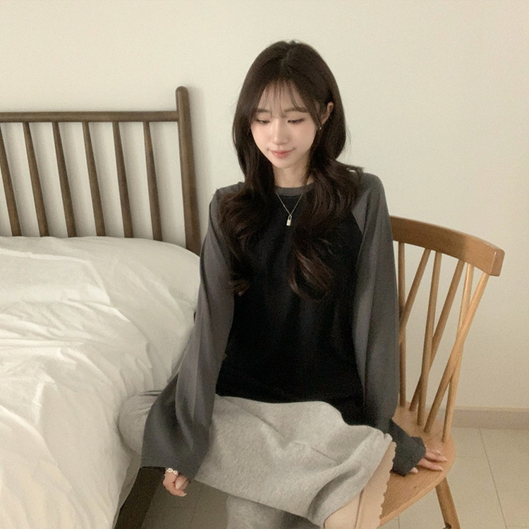 레인보우 오버핏 배색 나그랑 긴팔 티셔츠 루즈핏 래글런 긴팔티 겨울 데일리 박시핏 레이어드 상의 남여공용 커플티 블랙