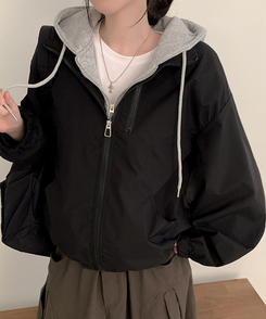レイヤードオーバーフードウィンドブレーカー BLACK