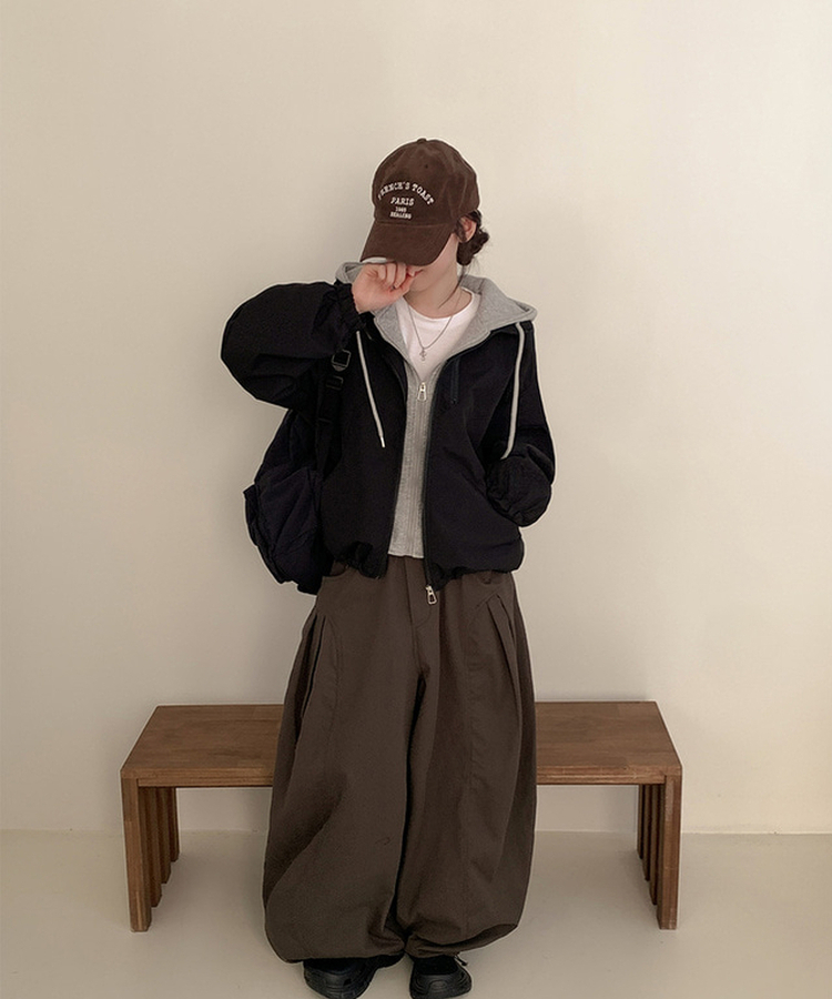 レイヤードオーバーフードウィンドブレーカー BLACK