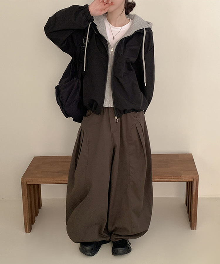 レイヤードオーバーフードウィンドブレーカー BLACK