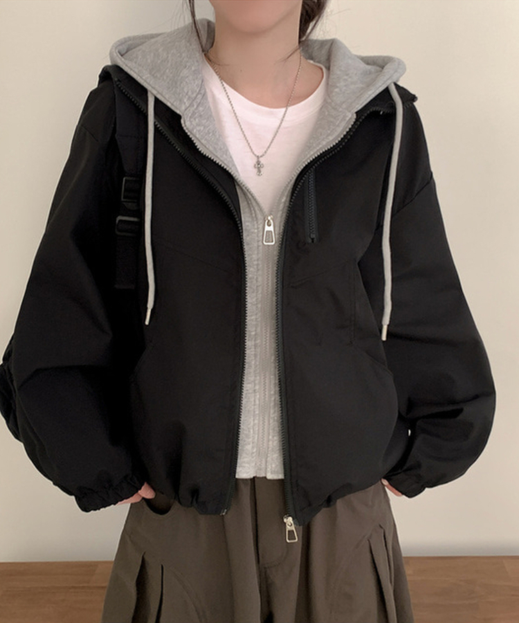 レイヤードオーバーフードウィンドブレーカー BLACK