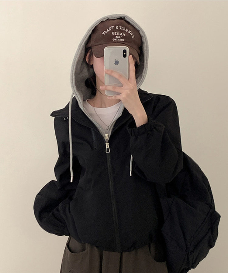 レイヤードオーバーフードウィンドブレーカー BLACK