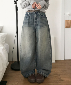 단테 워싱 와이드 데님 팬츠 3단기장 청바지 롱팬츠 그레이시진청