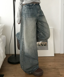 단테 워싱 와이드 데님 팬츠 3단기장 청바지 롱팬츠 그레이시진청