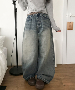 단테 워싱 와이드 데님 팬츠 3단기장 청바지 롱팬츠 그레이시진청