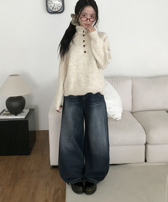 단테 워싱 와이드 데님 팬츠 3단기장 청바지 롱팬츠 빈티지중청