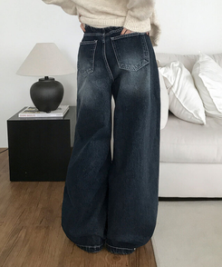 단테 워싱 와이드 데님 팬츠 3단기장 청바지 롱팬츠 빈티지중청