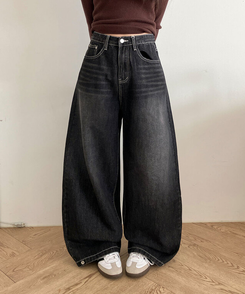 단테 워싱 와이드 데님 팬츠 3단기장 청바지 롱팬츠 블랙