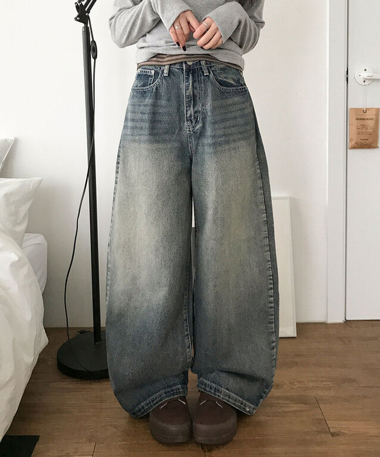 단테 워싱 와이드 데님 팬츠 3단기장 청바지 롱팬츠 그레이시진청