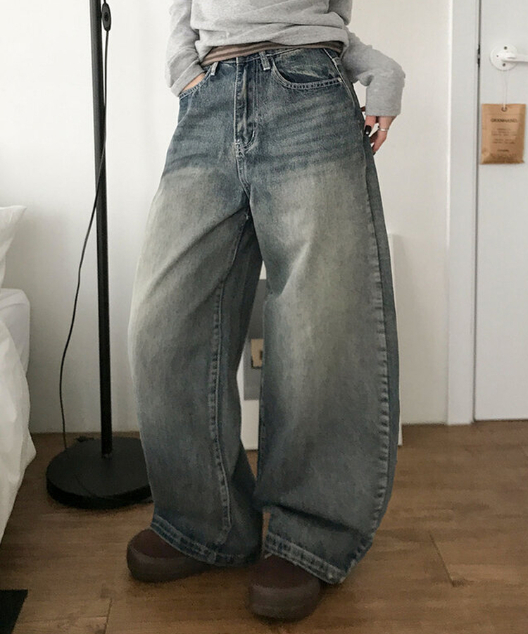 단테 워싱 와이드 데님 팬츠 3단기장 청바지 롱팬츠 그레이시진청