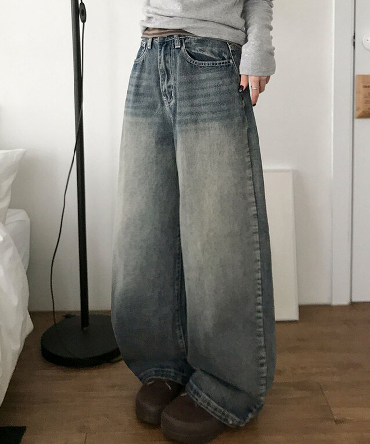 단테 워싱 와이드 데님 팬츠 3단기장 청바지 롱팬츠 그레이시진청