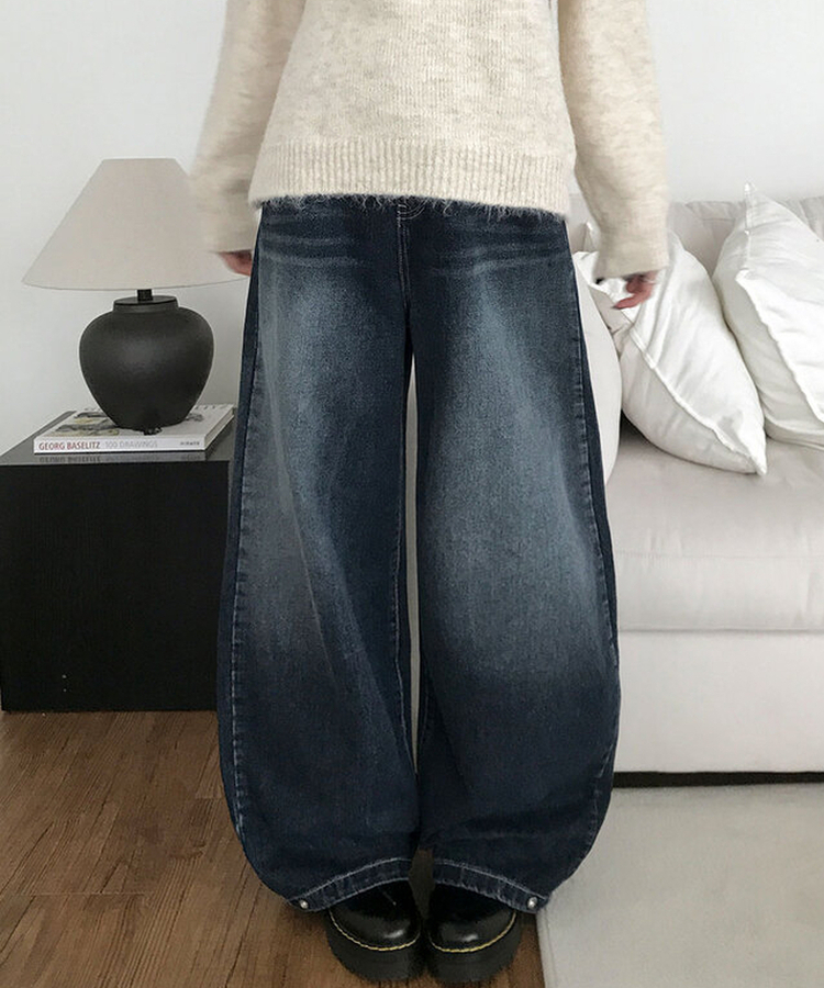 단테 워싱 와이드 데님 팬츠 3단기장 청바지 롱팬츠 빈티지중청