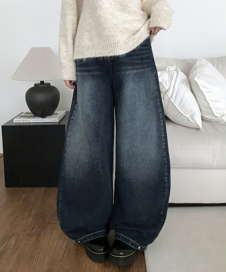 단테 워싱 와이드 데님 팬츠 3단기장 청바지 롱팬츠 빈티지중청