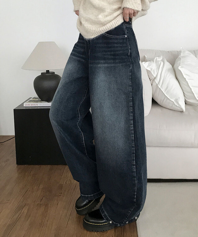 단테 워싱 와이드 데님 팬츠 3단기장 청바지 롱팬츠 빈티지중청