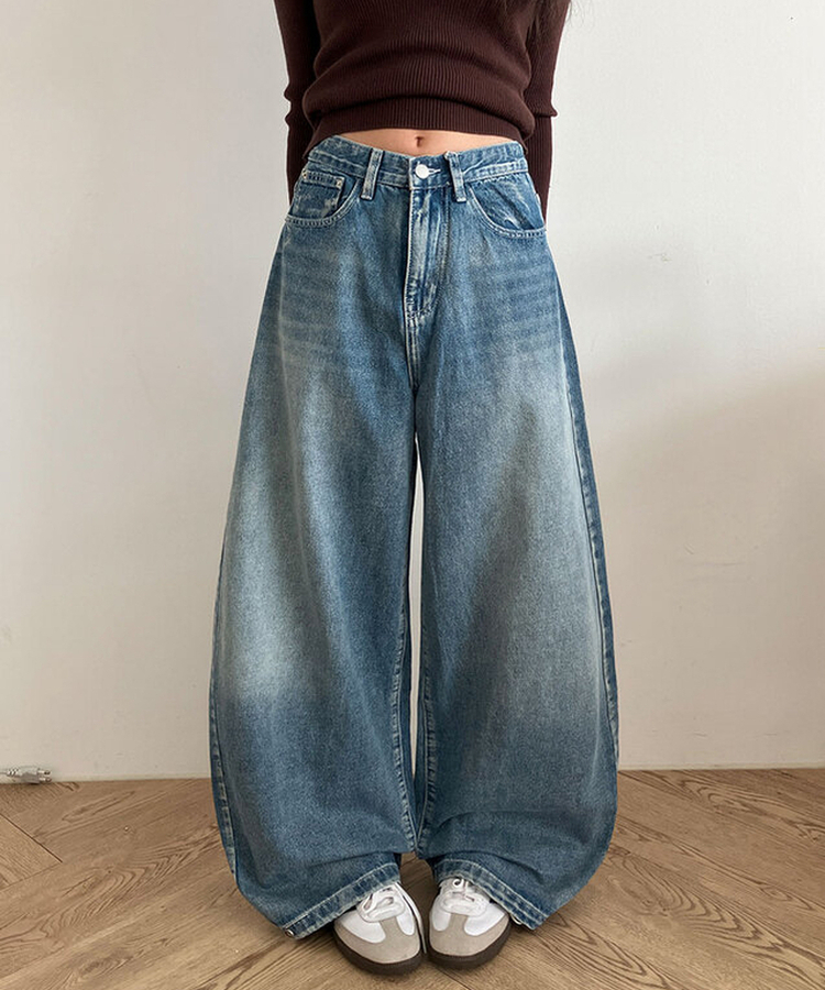 단테 워싱 와이드 데님 팬츠 3단기장 청바지 롱팬츠 연청