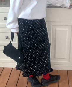 ウールドットフリルロングスカート BLACK