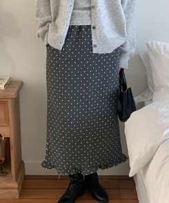 ウールドットフリルロングスカート CHARCOAL