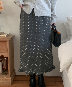 ウールドットフリルロングスカート CHARCOAL