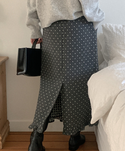 ウールドットフリルロングスカート CHARCOAL