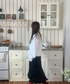 ウールドットフリルロングスカート BLACK