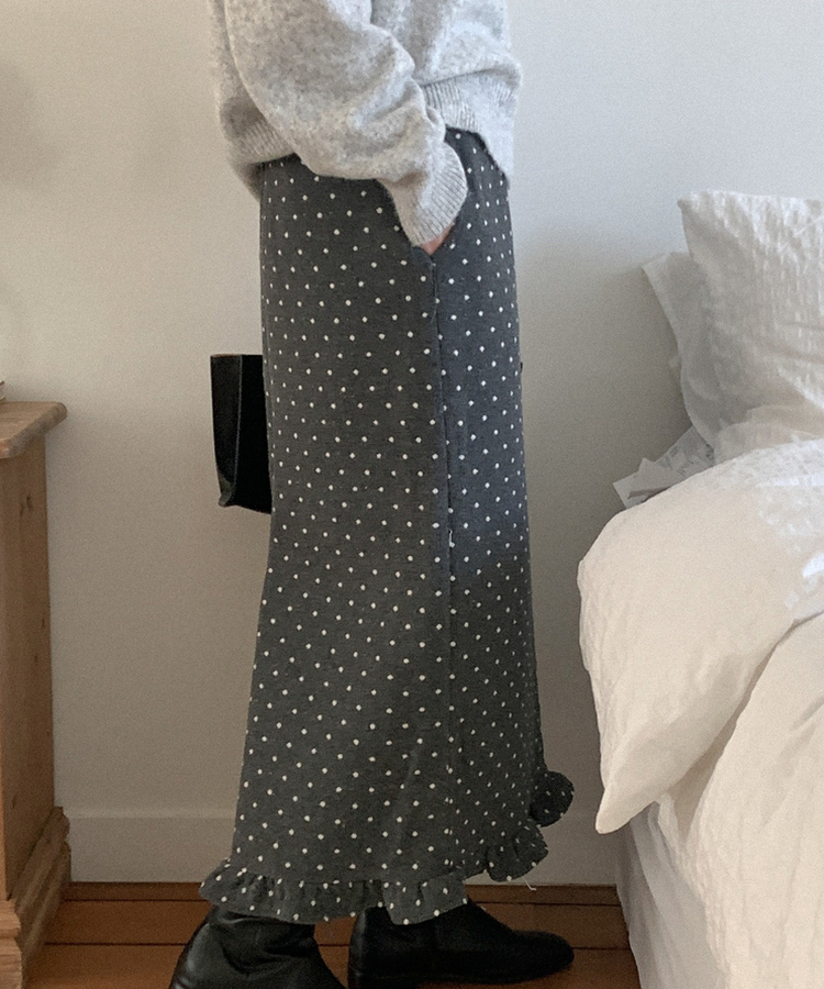 ウールドットフリルロングスカート CHARCOAL