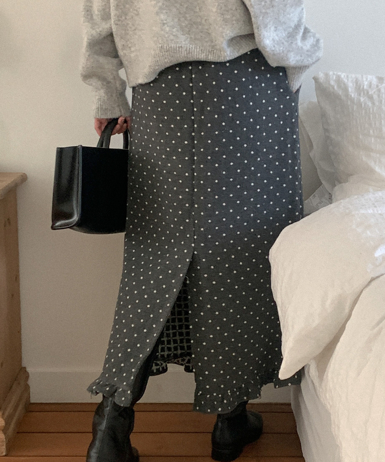 ウールドットフリルロングスカート CHARCOAL