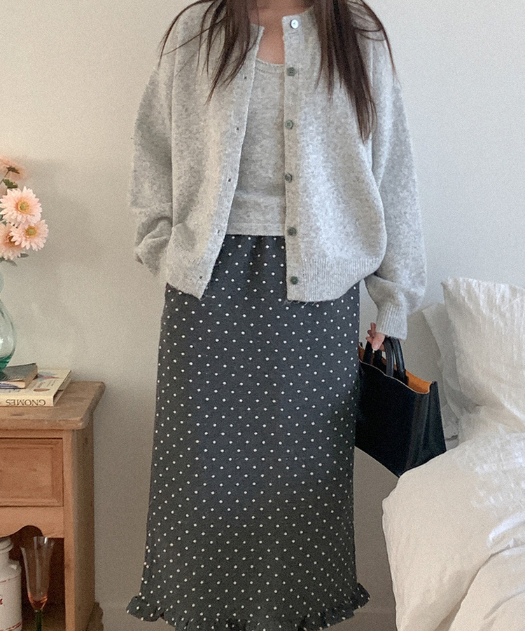 ウールドットフリルロングスカート CHARCOAL