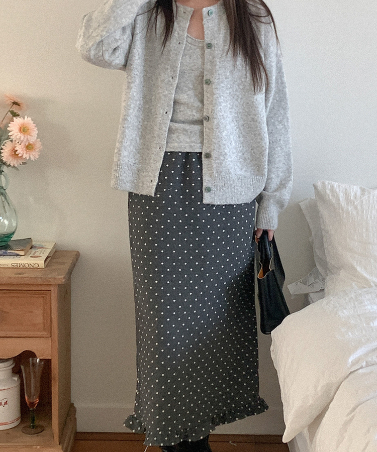 ウールドットフリルロングスカート CHARCOAL