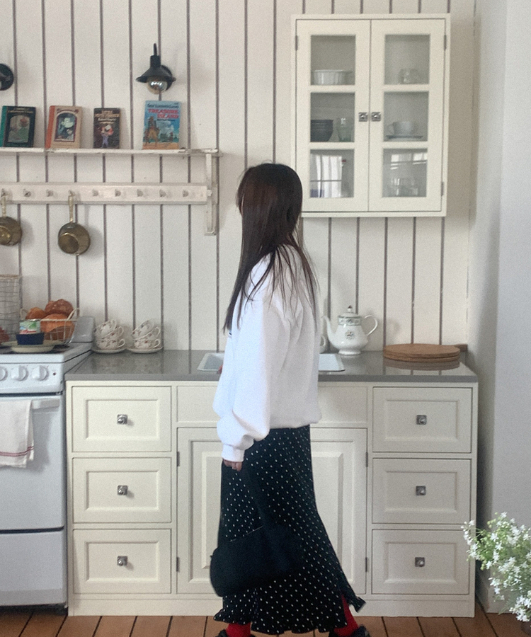 ウールドットフリルロングスカート BLACK