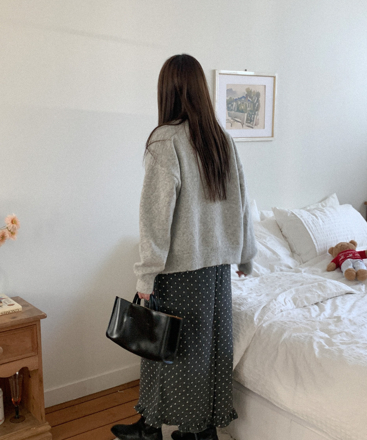 ウールドットフリルロングスカート CHARCOAL