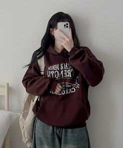 【起毛】ヘリテージレタリングフード BROWN