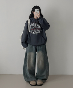 【起毛】ヘリテージレタリングフード CHARCOAL